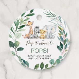 Green Foliage Wreath Safari Baby Shower Pop It Favour Tags