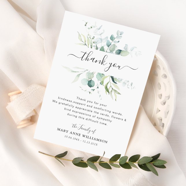green folige funeral thank you note card (Creator Uploaded)