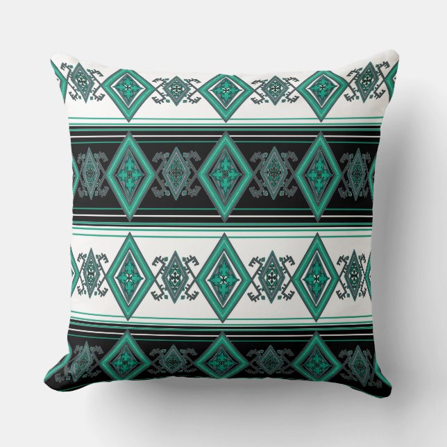 Green Folk Design Reversible Pillow (Front)