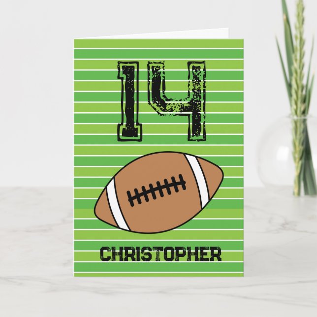 Green Football 14th Birthday Card (Front)