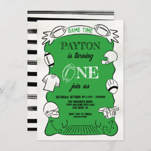 Green Football 1st One Hand drawn Birthday Invitation