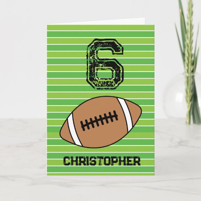 Green Football 6th Birthday Card (Front)