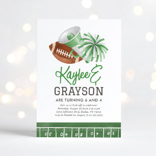 Green Football and Cheerleading Joint Birthday Invitation