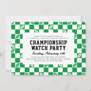 Green Football Check Championship Game Watch Party Invitation
