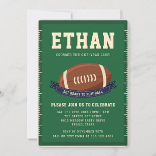 Green Football Field Kids First Birthday Party Invitation