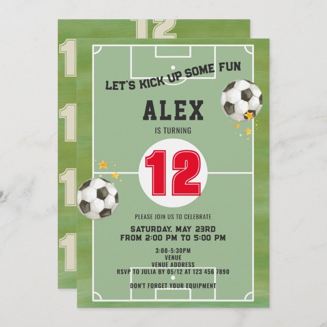 Green Football Field Soccer Birthday Party Invitation (Front/Back)