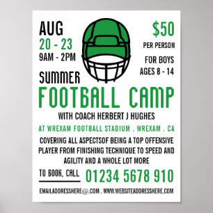 Green Football Helmet, Football Camp Advertising Poster