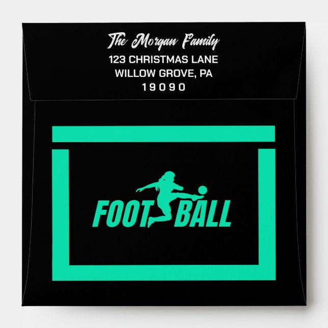 Green Football Player Girl, Birthday Girl Team  Envelope (Back (Top Flap))