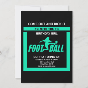 Green Football Player Girl, Birthday Girl Team  Invitation