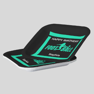 Green Football Player Girl, Birthday Girl Team  Paper Plate