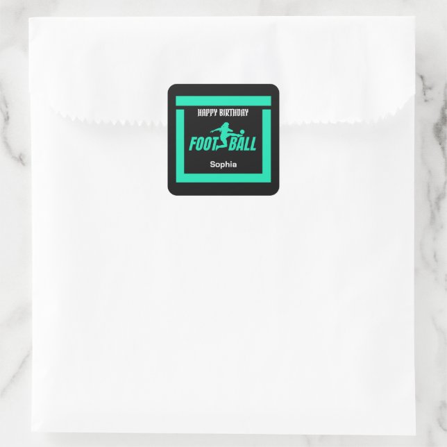 Green Football Player Girl, Birthday Girl Team  Square Sticker (Bag)