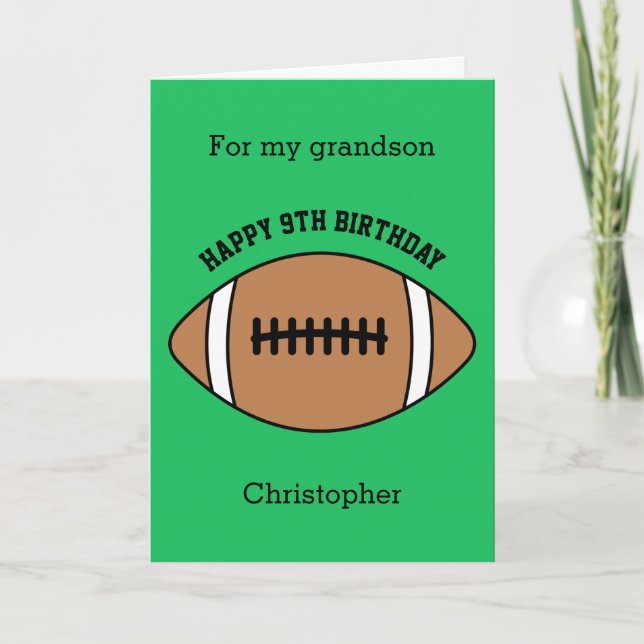 Green Football Sport 9th Birthday Card (Front)