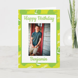 Green Football Themed Birthday Greeting Photo Card