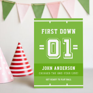 Green Football Themed Boy First Birthday Party Invitation