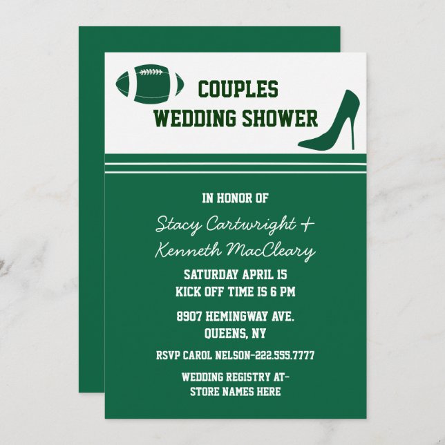 Green Football Themed Wedding Shower Invitation (Front/Back)