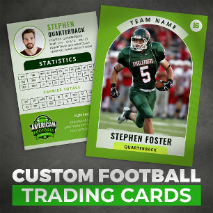 Green Football Trading Card, Custom Sports Card