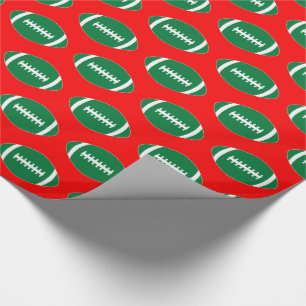 Green Footballs on Red Background Christmas Gift Wrapping Paper