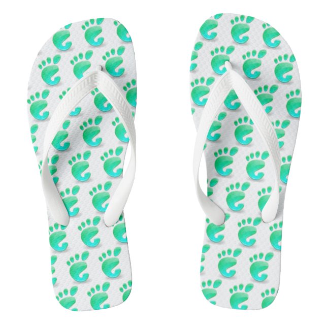 Green Footprint Pattern Beach Flip Flops (Footbed)