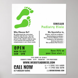 Green Footprints, Podiatry Clinic, Podiatrist Poster