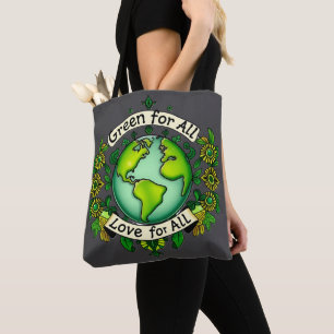 Green for All, Love for All – Cultural Earth Art Tote Bag