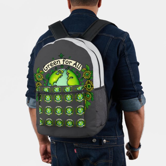  Green for All, Love for All – Earth Harmony Printed Backpack (Insitu (Model))