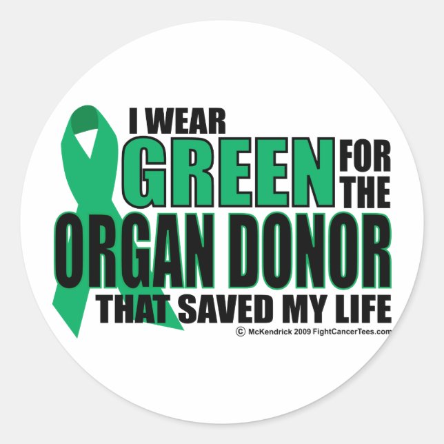 Green For Organ Donor Classic Round Sticker (Front)