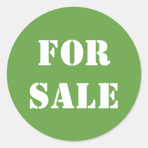Green FOR SALE Typography Word Print Classic Round Sticker