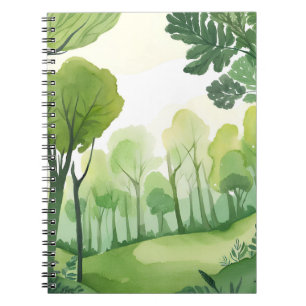Green Forest Airy Watercolor Landscape Notebook