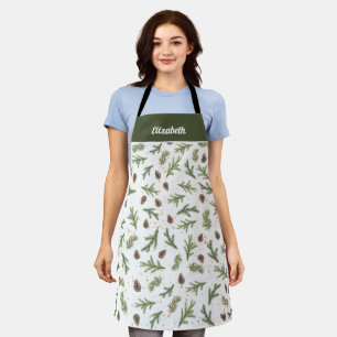 Green Forest Branches with Pinecones Apron