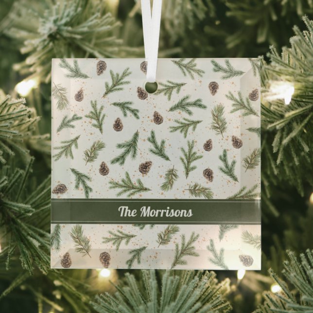 Green Forest Branches with Pinecones Glass Tree Decoration (Insitu)