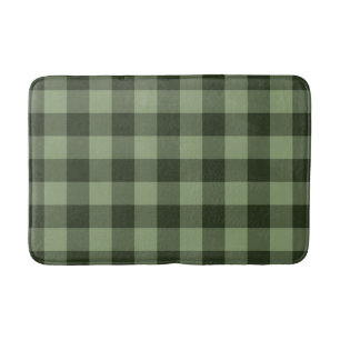 Green Forest Chequered Squares Plaid Bath Mat