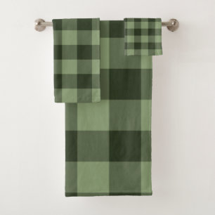 Green Forest Chequered Squares Plaid Bath Towel Set