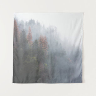 GREEN FOREST COVERED WITH FOG TAPESTRY