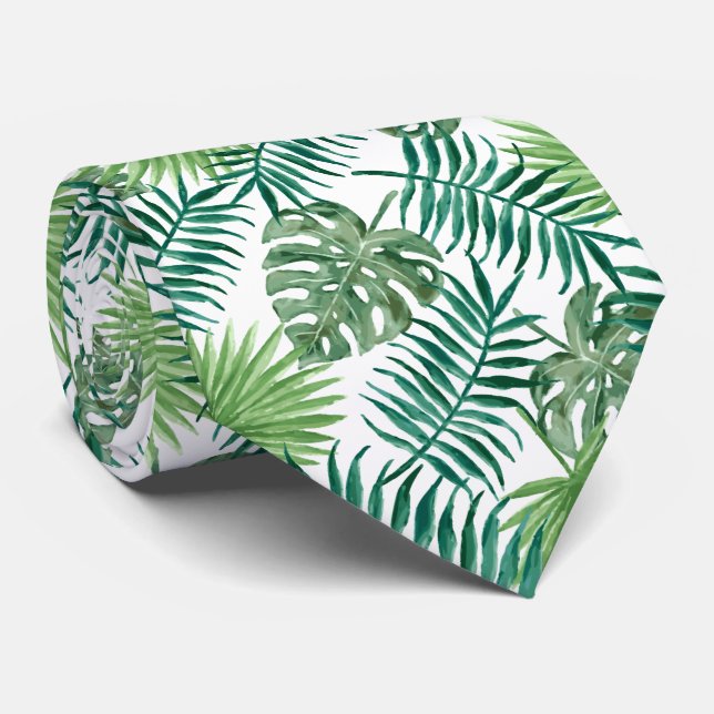Green Forest Ferns On White Background Tie (Rolled)