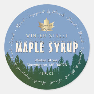 Green Forest Gold Leaf Wood Fired Maple Syrup Cla Classic Round Sticker