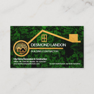 Green Forest Landscape Gold Building Construction Business Card