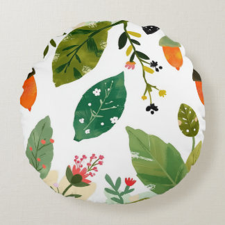green forest leaf circular cushion. round cushion