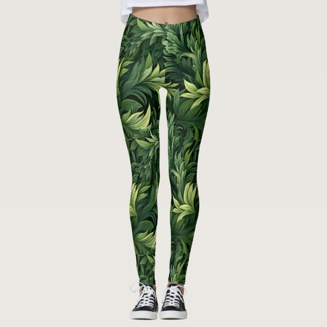 Green Forest Leaves All-Over-Print Leggings (Front)