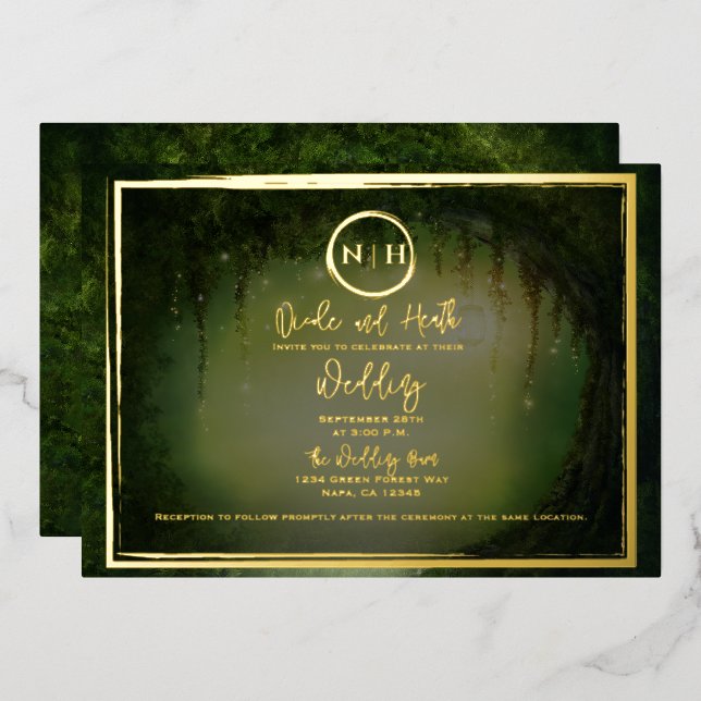 Green Forest Lights Elegant Wedding Gold  (Front/Back)
