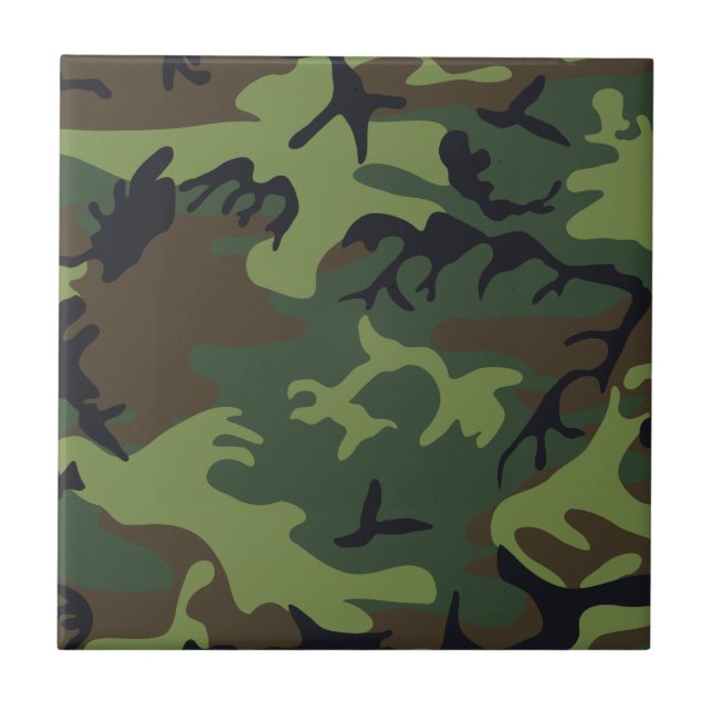 Green Forest Military Camo Ceramic Tile (Front)