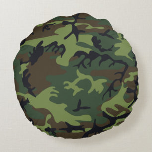 Green Forest Military Camo Round Cushion
