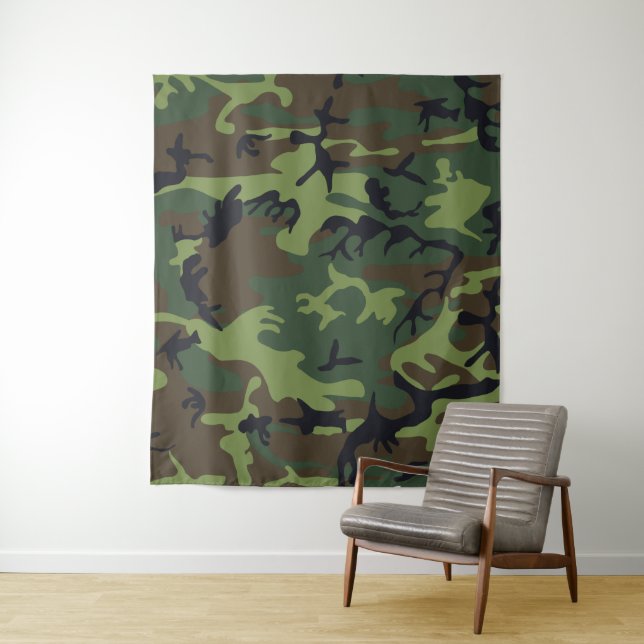 Green Forest Military Camo Tapestry (In Situ)