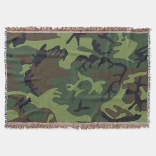 Green Forest Military Camo Throw Blanket