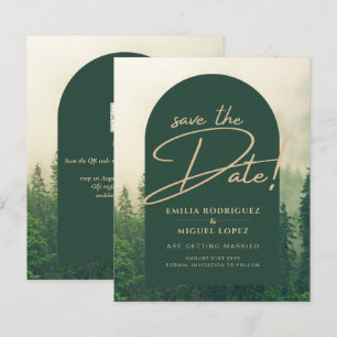 Green Forest mountain Pine Trees Wedding SAVE DATE