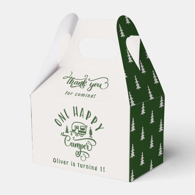 Green forest One happy camper 1st birtrhday Favour Box (Front Side)