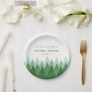 Green Forest Range Woodland Wedding Paper Plate