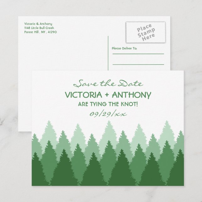 Green Forest Range Woodland Wedding Save The Date Postcard (Front/Back)