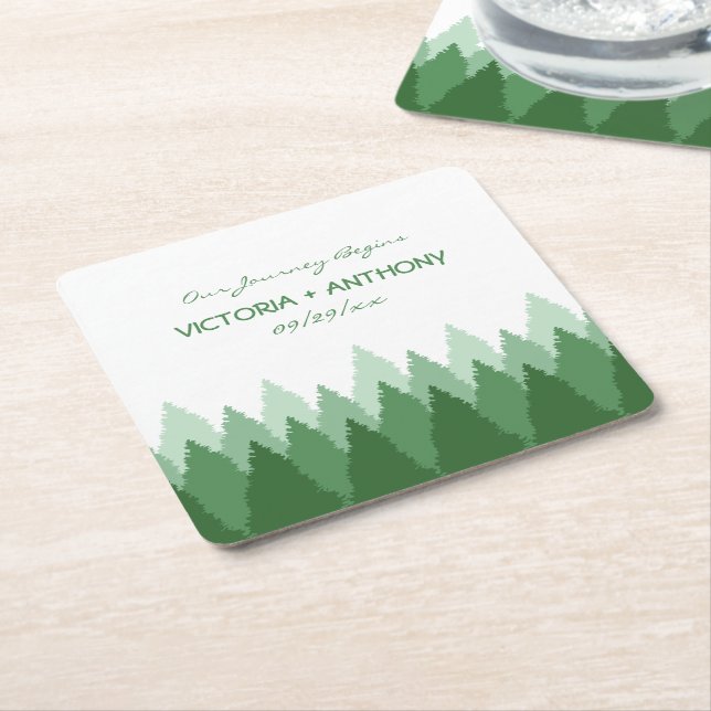 Green Forest Range Woodland Wedding Square Paper Coaster (Angled)