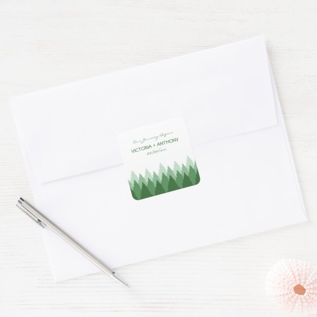 Green Forest Range Woodland Wedding Square Sticker (Envelope)