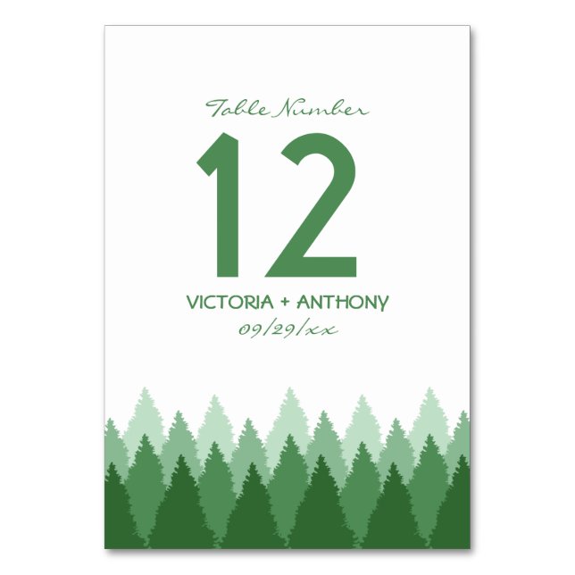 Green Forest Range Woodland Wedding Table Number (Front)